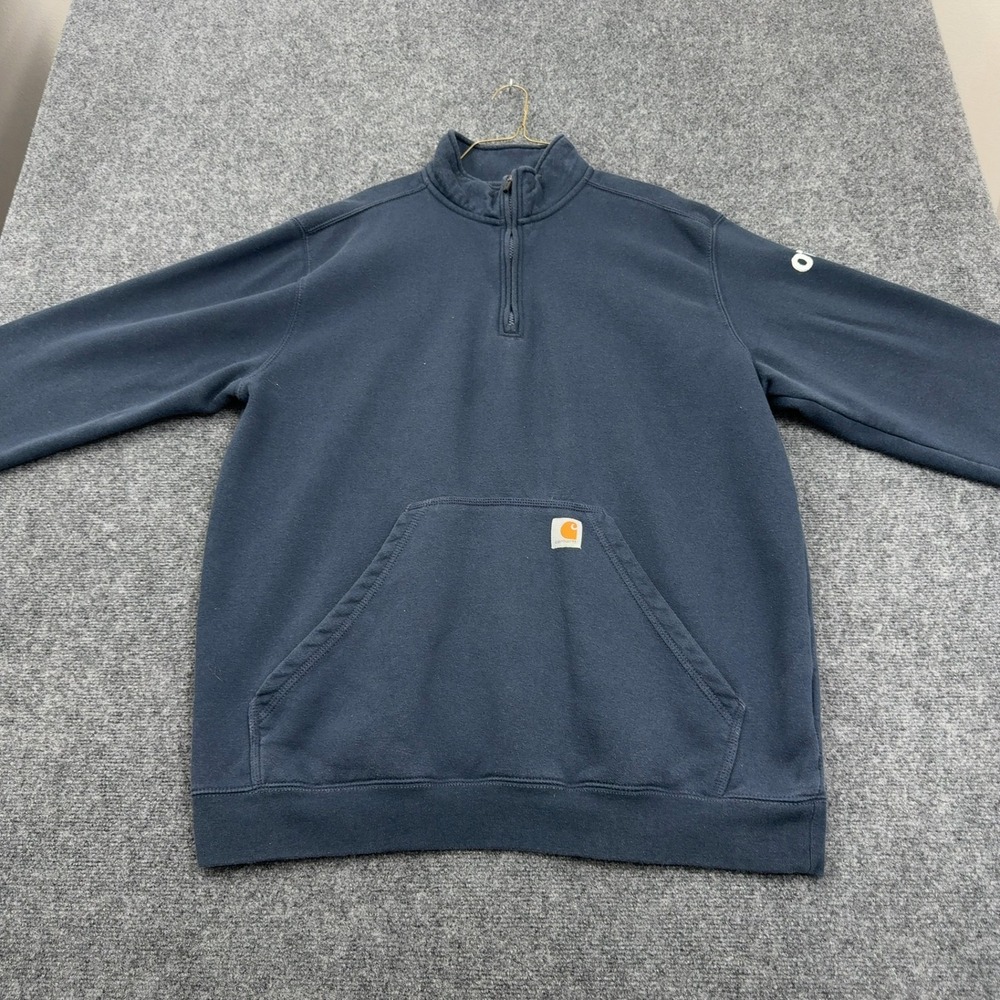 Carhartt Sweatshirt Mens XL Blue Cotton Blend Quarter Zip Mock Neck Workwear